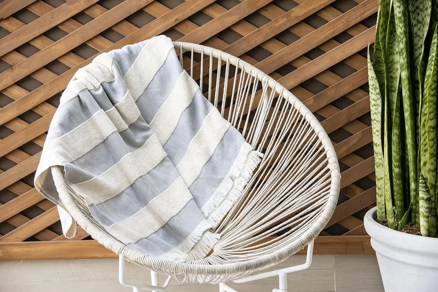 Lightweight Turkish Beach Towel - 100% BCI Cotton, Unbleached Raw Fringe, Oeko-TEX Certified, Absorbent, Eco-Friendly, 36x66 in, 1 lb, Natural Stripe, Portable Sarong Blanket for Pool, Travel, Gift