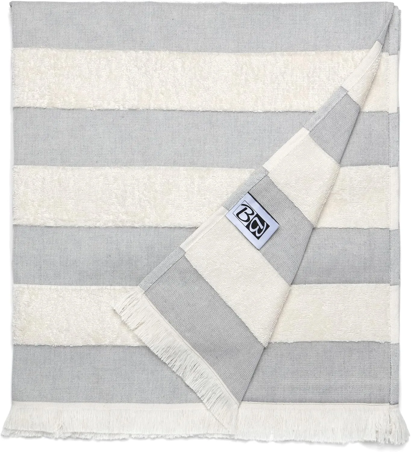 Lightweight Turkish Beach Towel - 100% BCI Cotton, Unbleached Raw Fringe, Oeko-TEX Certified, Absorbent, Eco-Friendly, 36x66 in, 1 lb, Natural Stripe, Portable Sarong Blanket for Pool, Travel, Gift