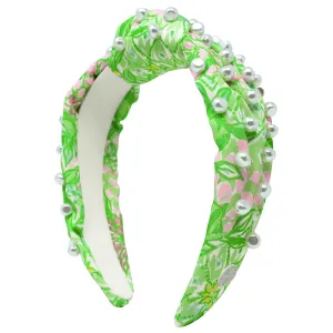 Lilly Pulitzer Colorful Knotted Pearl Headband, Wide Headband, Cute Pearl Embellished Hair Accessories for Women & Girls (Lime Feeling Good)