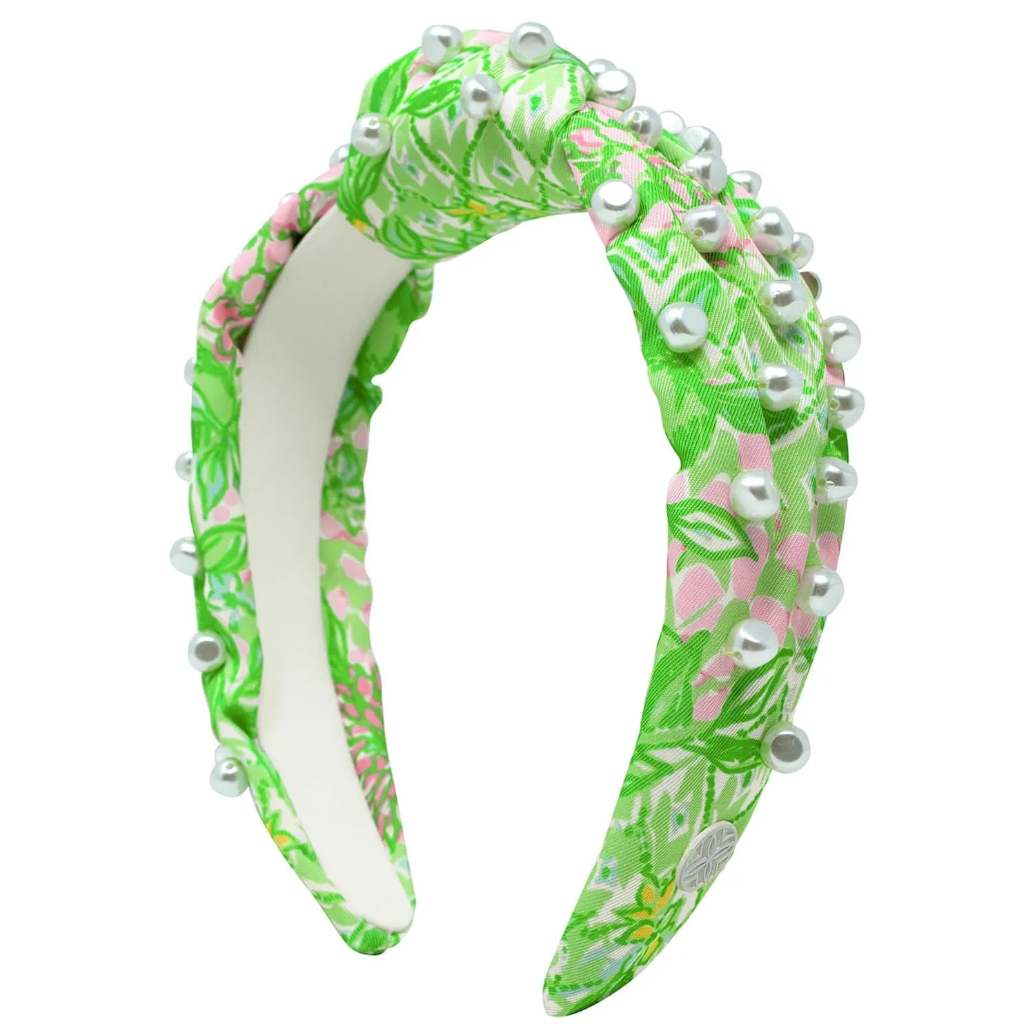 Lilly Pulitzer Colorful Knotted Pearl Headband, Wide Headband, Cute Pearl Embellished Hair Accessories for Women & Girls (Lime Feeling Good)