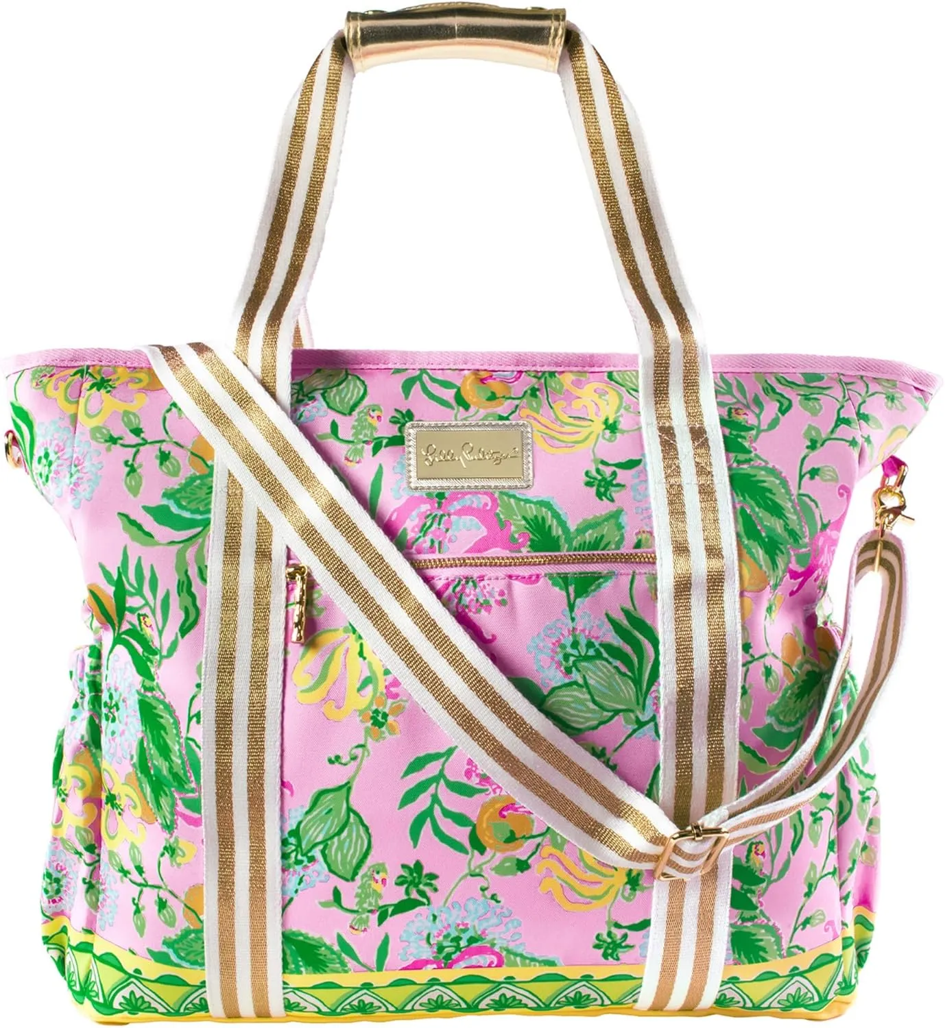Lilly Pulitzer Pink Picnic Beach Cooler, Insulated Soft Cooler Bag with Adjustable Shoulder Strap and Zippered Top, Large for Groceries or Travel, Via Amore Spritzer
