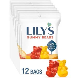 LILY'S Assorted Fruit Flavored No Sugar Added, Gummy Bears Bags, 1.8 oz (12 Count)