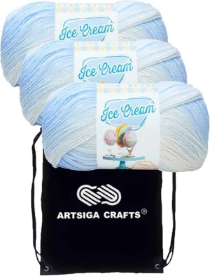 Lion Brand Ice Cream Blueberry 923-203 (3-Skeins - Same Dye Lot) Baby Sport #2 Acrylic Yarn for Crocheting and Knitting with Project Bag