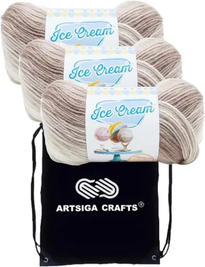Lion Brand Ice Cream Coffee 923-212 (3-Skeins - Same Dye Lot) Baby Sport #2 Acrylic Yarn for Crocheting and Knitting with Project Bag
