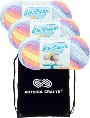 Lion Brand Ice Cream Parfait 923-220 (3-Skeins - Same Dye Lot) Baby Sport #2 Acrylic Yarn for Crocheting and Knitting with Project Bag