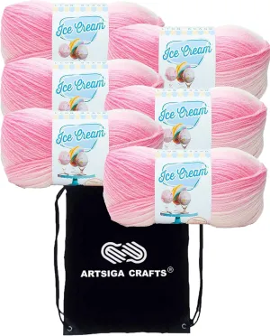 Lion Brand Ice Cream Strawberry 923-207 (6-Skeins - Same Dye Lot) Baby Sport #2 Acrylic Yarn for Crocheting and Knitting with Project Bag