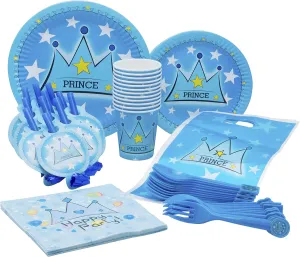 Little Prince Theme Party Pack - Disposable Paper Plates, Cups, Napkins, Forks, Spoons, Gift Bags and Party Blowers - Serves 10
