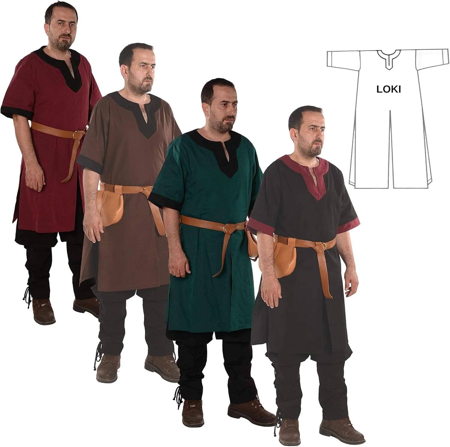 Loki Medieval Viking Cotton Half-Sleeve Tunic by Calvina Costumes - Made in Turkey