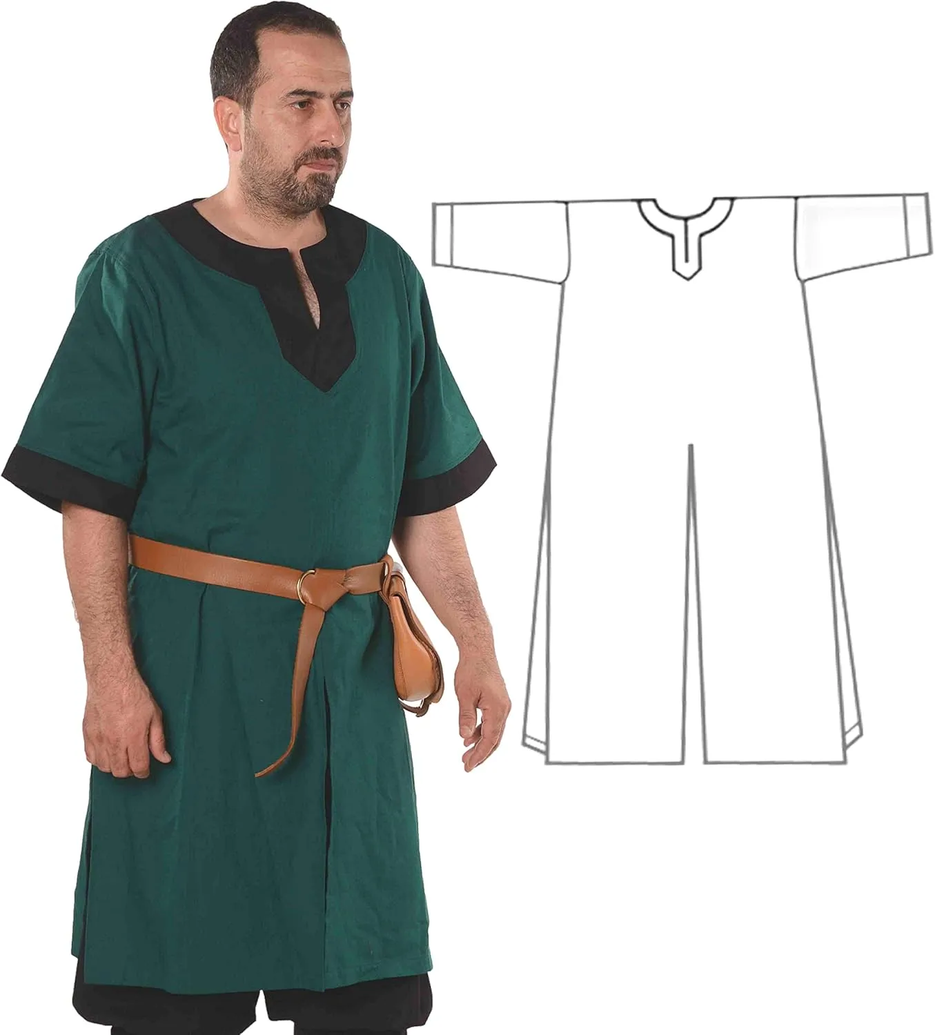 Loki Medieval Viking Cotton Half-Sleeve Tunic by Calvina Costumes - Made in Turkey