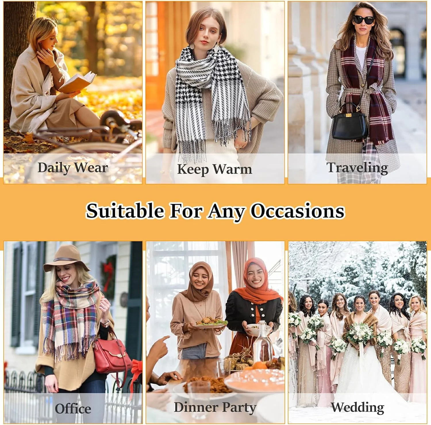 Long Scarves for Women with Fringe,Super Soft Cashmere Feel Scarf Wraps and Pashminas for Women Ladies Girls