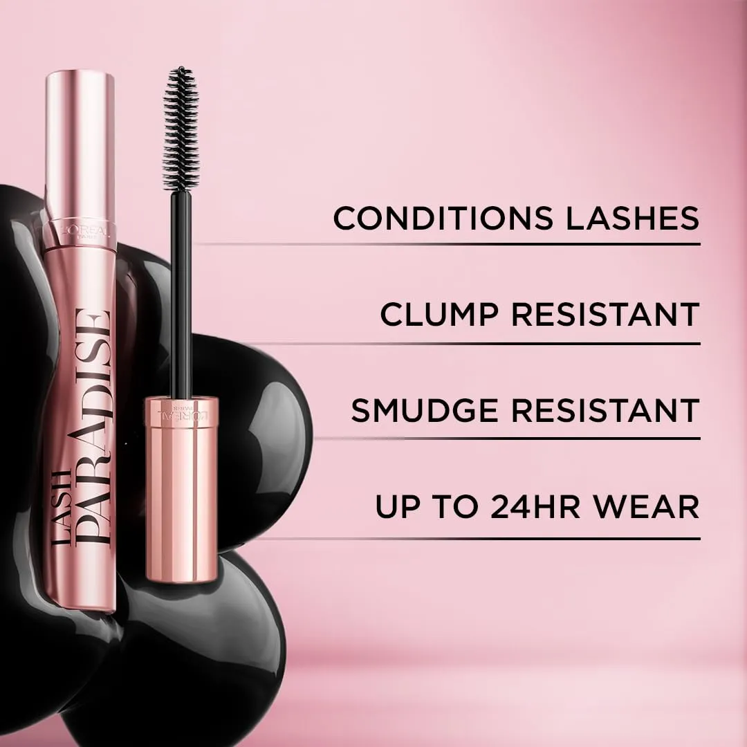 L'Oreal Paris Makeup Voluminous Lash Paradise Mascara, Voluptuous Volume, Intense Length, Feathery Soft Full Lashes, No Flaking, No Smudging, No Clumping, Black Brown, 2 Count, Packaging May Vary
