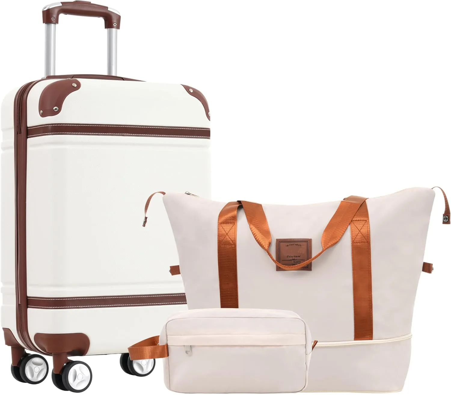 Luggage Set for Travel, Stylish Hardshell Suitcase with Spinner Wheels and Essential Bags, 20-inch, White