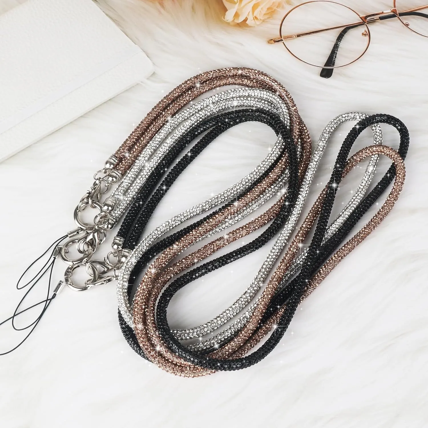 LUVI Bling Phone Lanyard Crossbody for Woman Shoulder Strap Diamond Rhinestone Chain Cute for Phones and Bags Black