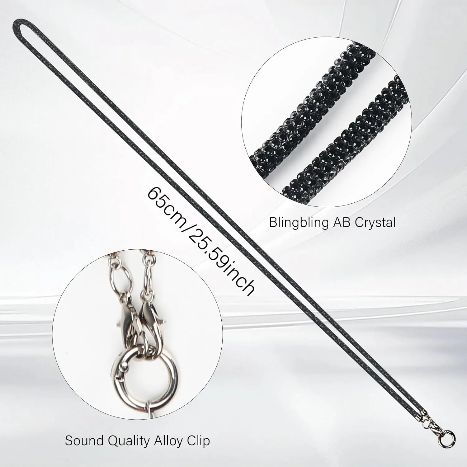 LUVI Bling Phone Lanyard Crossbody for Woman Shoulder Strap Diamond Rhinestone Chain Cute for Phones and Bags Black
