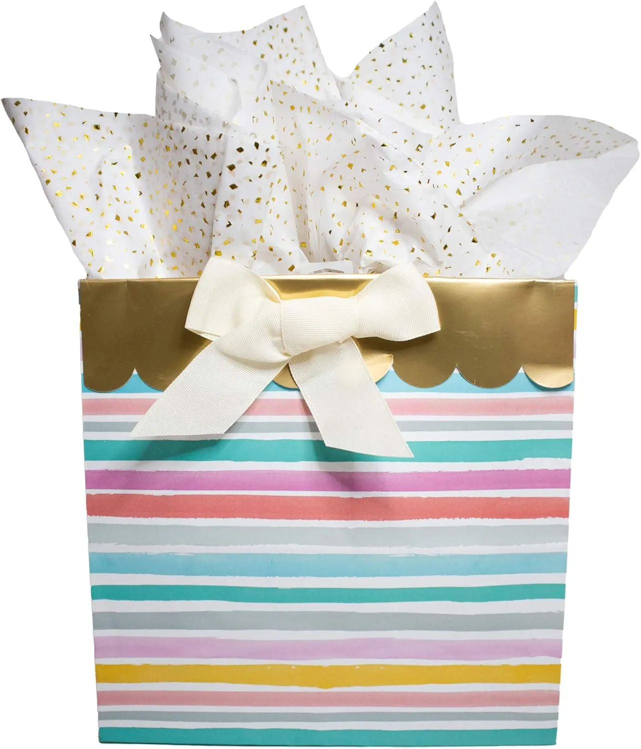 Made in USA 50-Sheet Hot Stamp Glitter Gift Tissue Paper Pack, 20" X 30" (Gold on White)