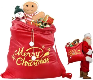 MADHOLLY 35.4" x 27.5" Extra Large Christmas Velvet Santa Gift Sack - Santa Bags with Drawstring Shoulder Strap for Xmas Present Toys Doll Holiday Party Supplies