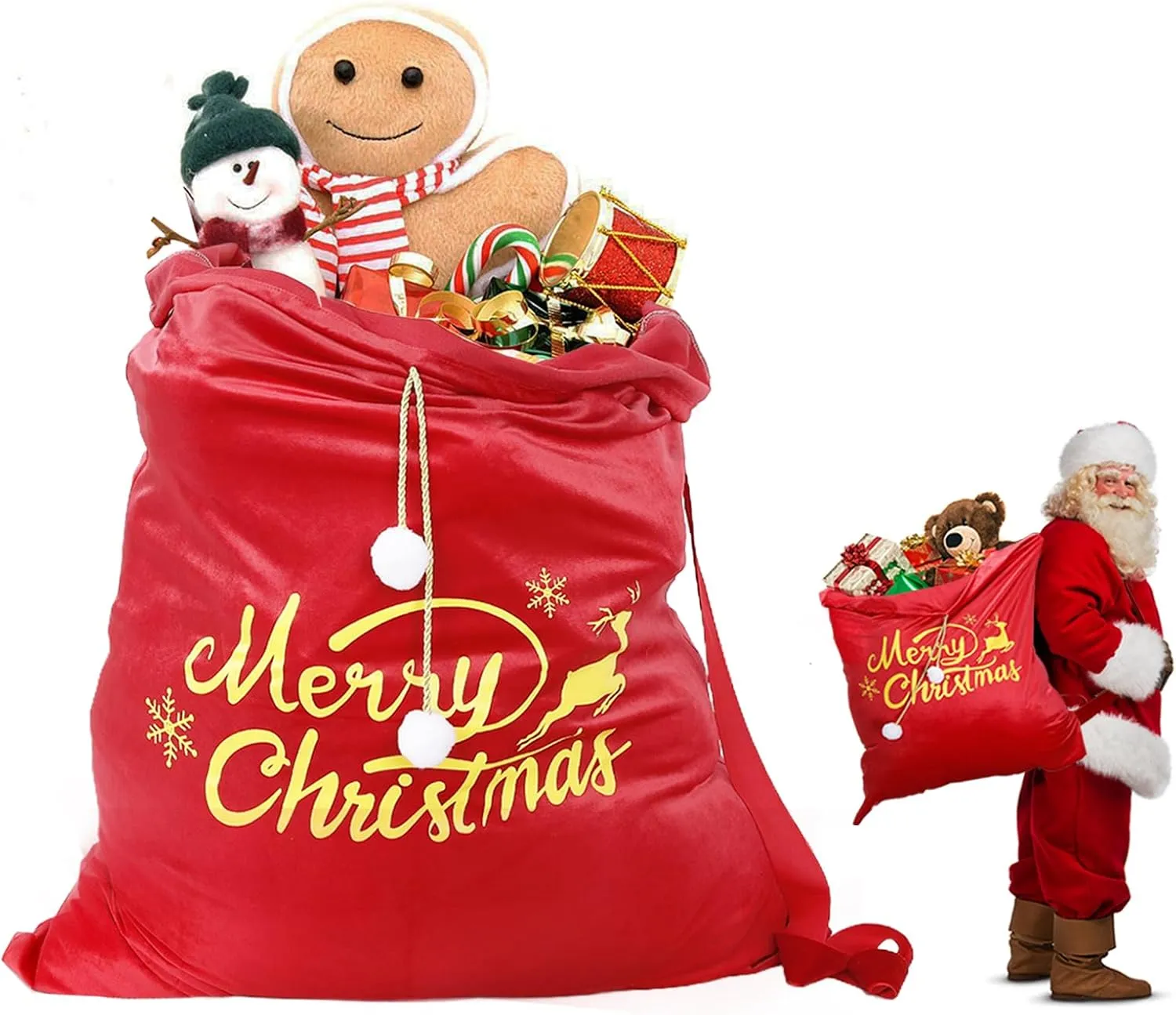 MADHOLLY 35.4" x 27.5" Extra Large Christmas Velvet Santa Gift Sack - Santa Bags with Drawstring Shoulder Strap for Xmas Present Toys Doll Holiday Party Supplies