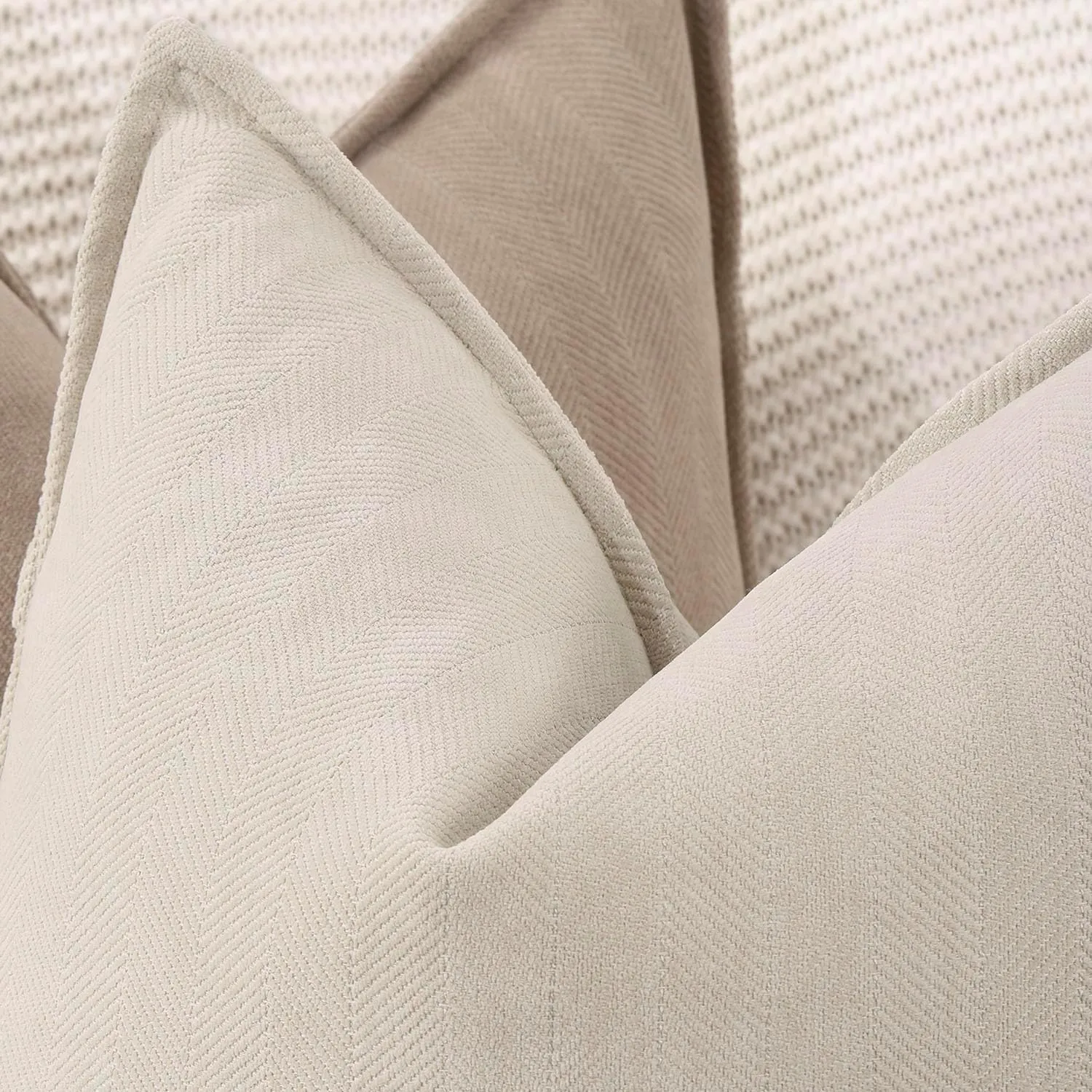 MADIZZ Textured Chenille Throw Pillow Covers Set of 2 Super Soft Decorative Pillow Covers Boho Cushion Covers Modern Pillowcases Farmhouse Home Decor for Sofa Bedroom 16x16 inch Beige