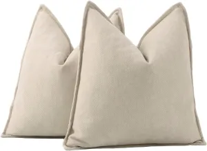 MADIZZ Textured Chenille Throw Pillow Covers Set of 2 Super Soft Decorative Pillow Covers Boho Cushion Covers Modern Pillowcases Farmhouse Home Decor for Sofa Bedroom 16x16 inch Beige