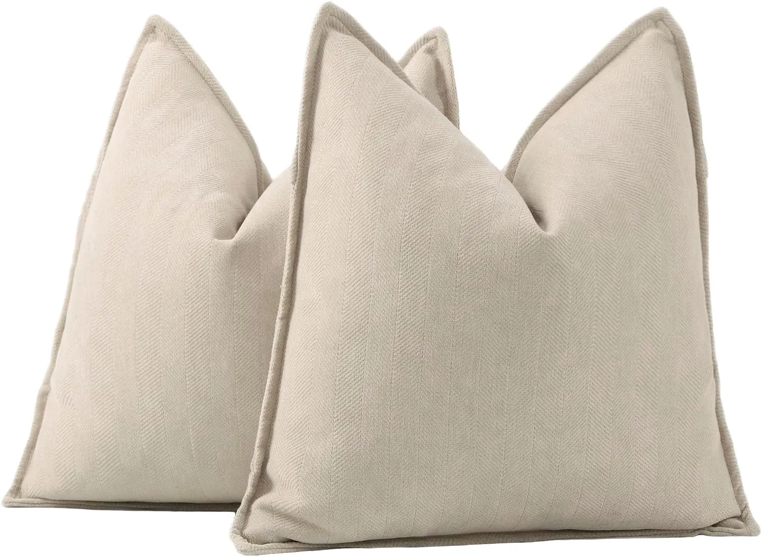 MADIZZ Textured Chenille Throw Pillow Covers Set of 2 Super Soft Decorative Pillow Covers Boho Cushion Covers Modern Pillowcases Farmhouse Home Decor for Sofa Bedroom 16x16 inch Beige