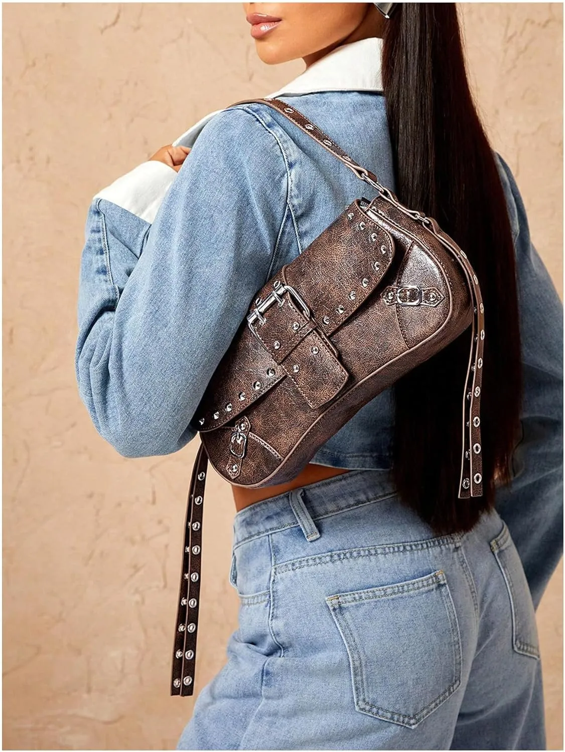 MakeMeChic Women's Shoulder Bags Y2K PU Leather Clutch Small Purse Hobo Bags