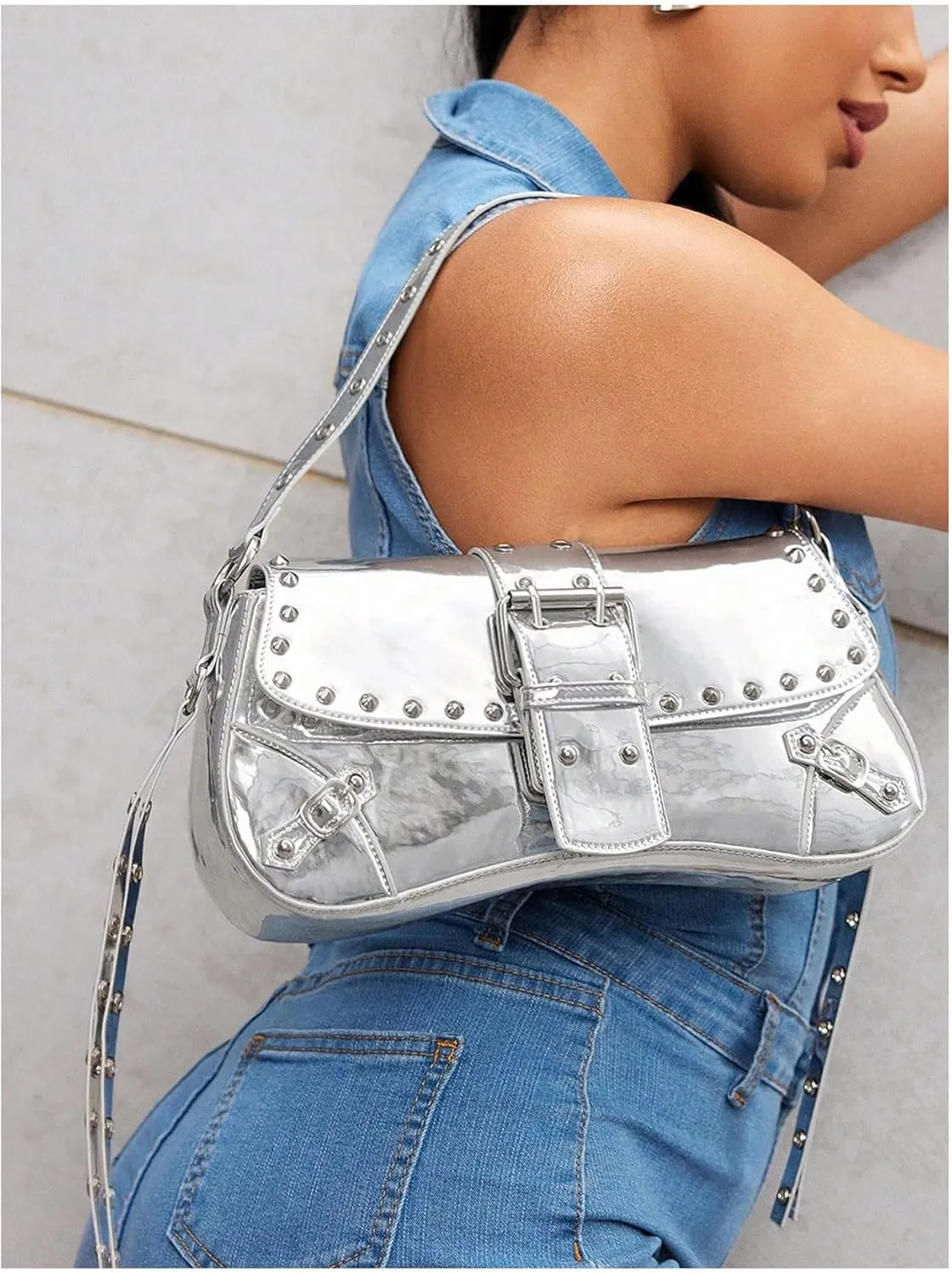 MakeMeChic Women's Shoulder Bags Y2K PU Leather Clutch Small Purse Hobo Bags