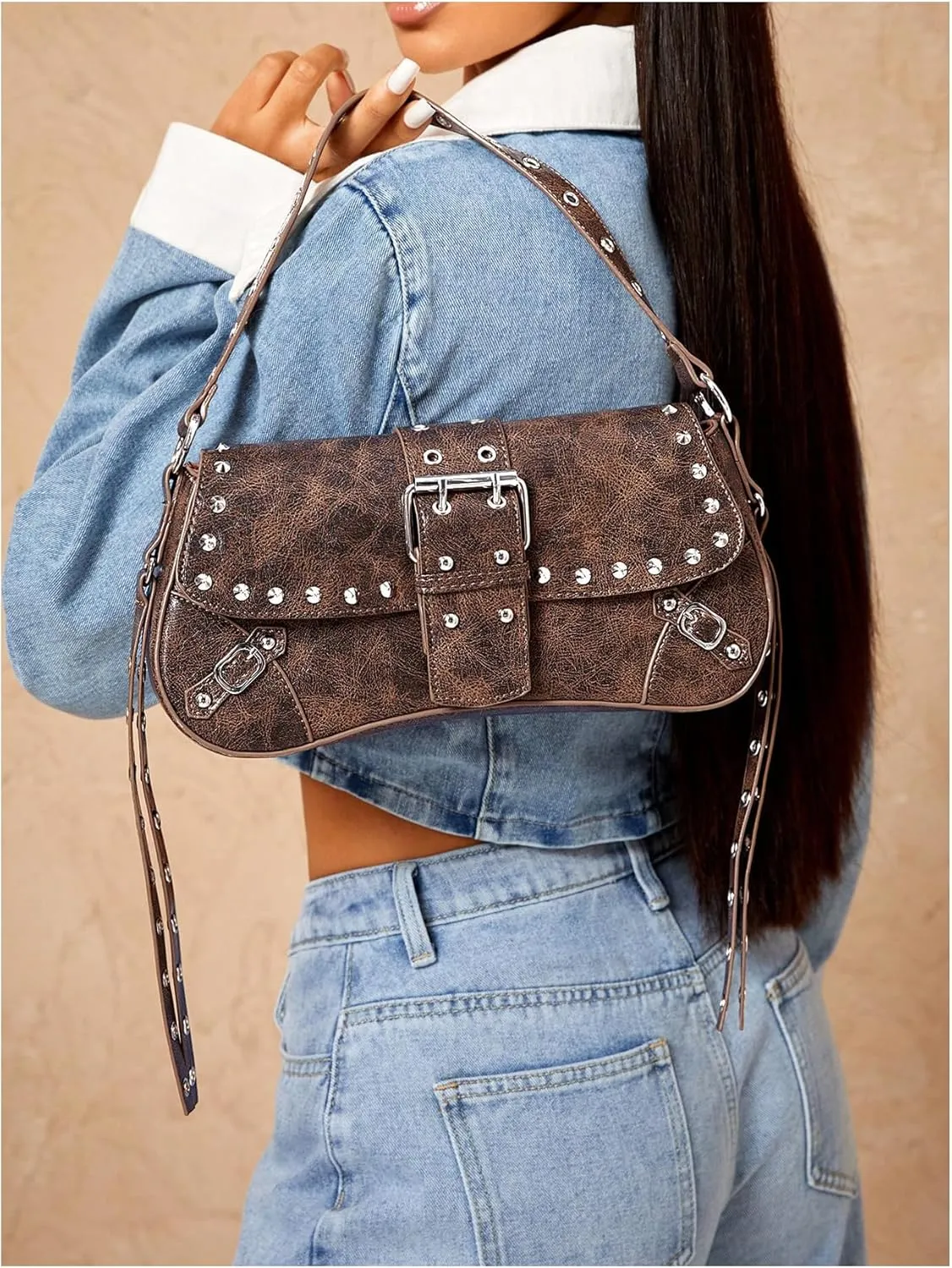 MakeMeChic Women's Shoulder Bags Y2K PU Leather Clutch Small Purse Hobo Bags