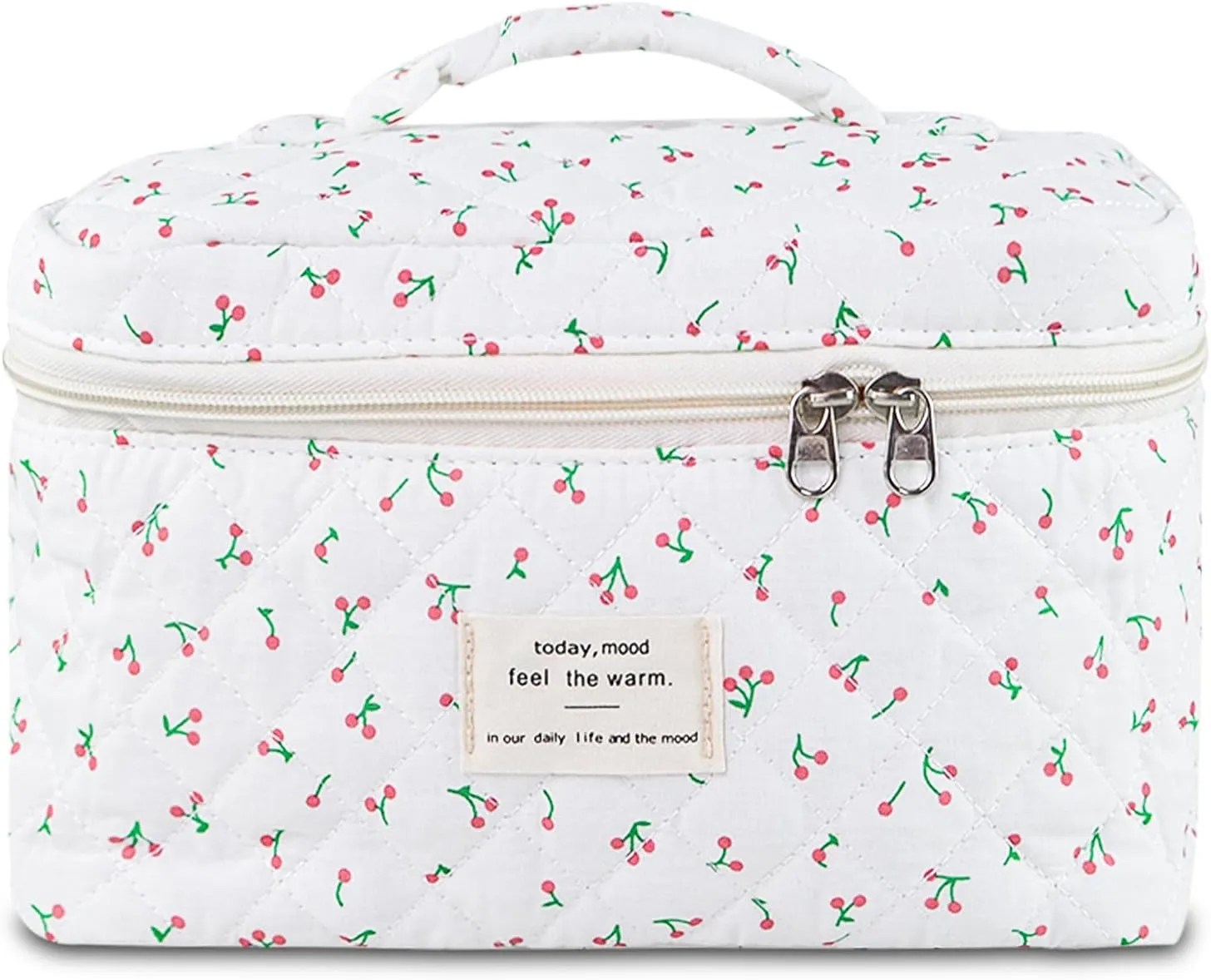 Makeup Bag, Floral Quilted Cosmetic Bag, Large Travel Aesthetic Make up Bag, Cute Coquette Toiletry Bag for Women Girls
