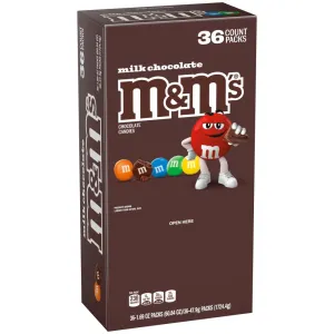 M&M'S Milk Chocolate Candy, Full Size 1.69 oz Bag, Pack of 36 Bulk Candy Chocolate