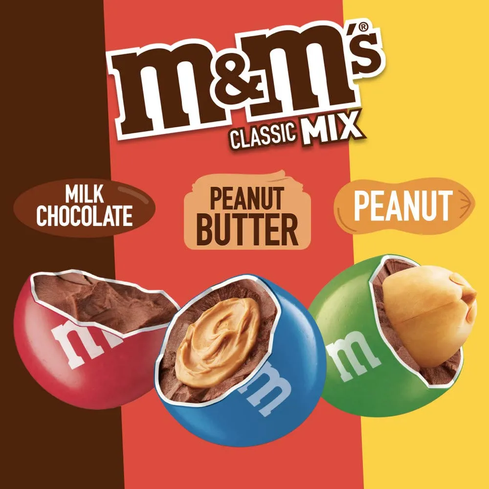 M&M'S Milk Chocolate Candy, Variety Pack, Milk Chocolate, Peanut, and Peanut Butter Full Size 2.5 oz Bag, Pack of 18 Bulk Candy