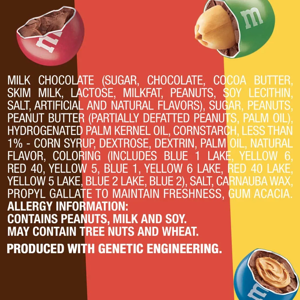 M&M'S Milk Chocolate Candy, Variety Pack, Milk Chocolate, Peanut, and Peanut Butter Full Size 2.5 oz Bag, Pack of 18 Bulk Candy