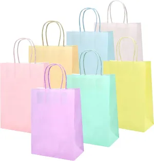 MAMUNU 28 PCS Party Favor Gift Bags with Handles, Pastel Paper Gift Bags Bulk, Assorted 7 Colors Rainbow Gift Bags for Birthday, Wedding, Christmas, Shopping, Parties, 8.6" x 6.3" x 3.2"