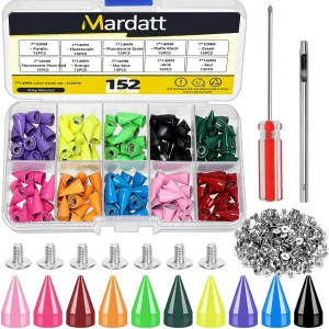Mardatt 152Pcs 7x14MM Bullet Cone Spikes Studs Cone Spikes Punk Studs and Spikes Metallic Screw Back Spikes Kit with Hole Punch and Screwdriver for DIY Leather Punk Style Accessories