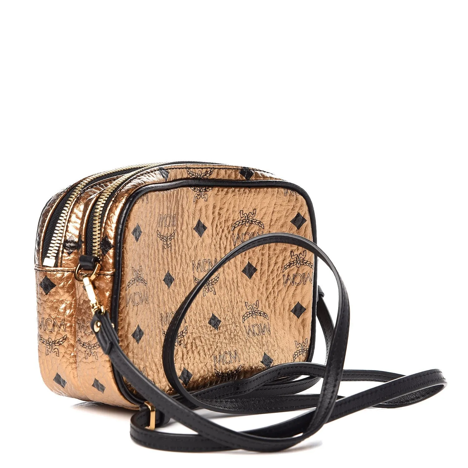 MCM METALLIC GOLD VISETOS CAMERA CROSSBODY BAG