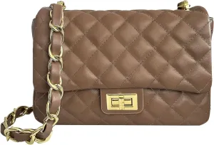 Medium Quilted Leather Crossbody Bag, Designer Soft Shoulder Light Purse, Outer Back Pocket
