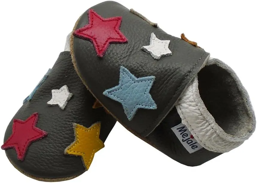 Mejale Baby Shoes Soft Sole Leather Crawling Moccasins Cartoon Stars Infant Toddler First Walker Slippers