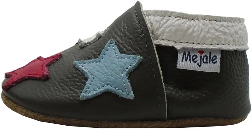Mejale Baby Shoes Soft Sole Leather Crawling Moccasins Cartoon Stars Infant Toddler First Walker Slippers