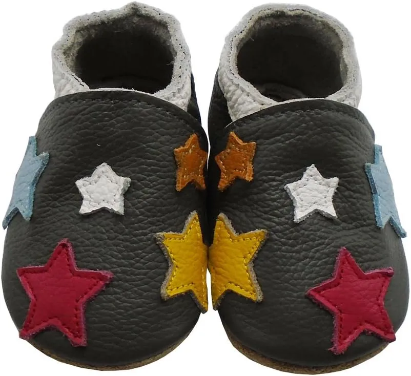 Mejale Baby Shoes Soft Sole Leather Crawling Moccasins Cartoon Stars Infant Toddler First Walker Slippers