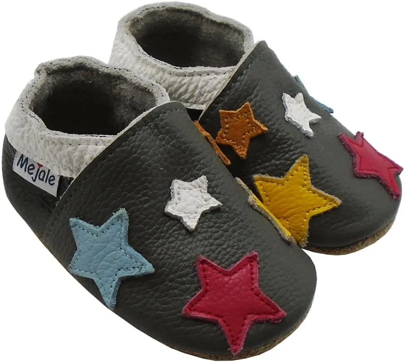 Mejale Baby Shoes Soft Sole Leather Crawling Moccasins Cartoon Stars Infant Toddler First Walker Slippers