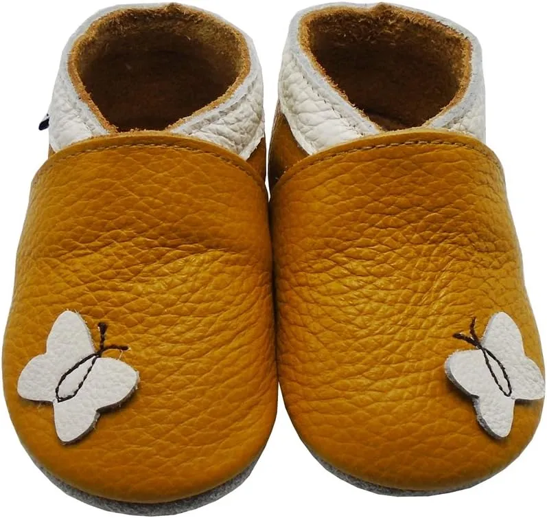 Mejale Baby Shoes Soft Sole Leather Moccasins Cartoon Butterfly Infant Toddler First Walker Slippers