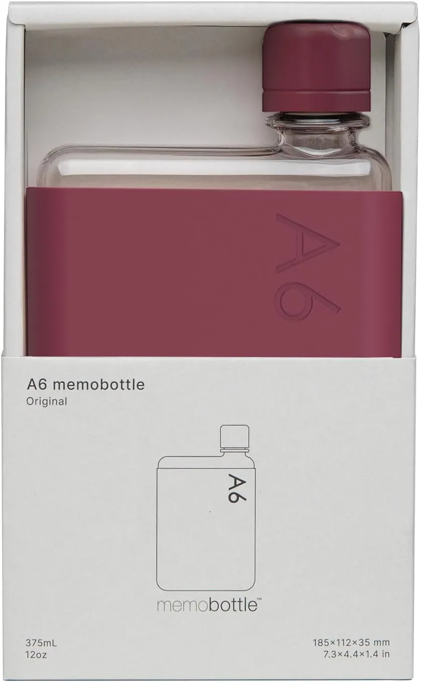 memobottle A6 (Wild Plum) Bundle - 12oz (375ml) - Bottle, silicone sleeve & lid | Compact Water Bottle For Bags & Small Pockets | BPA Free Tritan | Modern, Minimalist | For Gym & Work