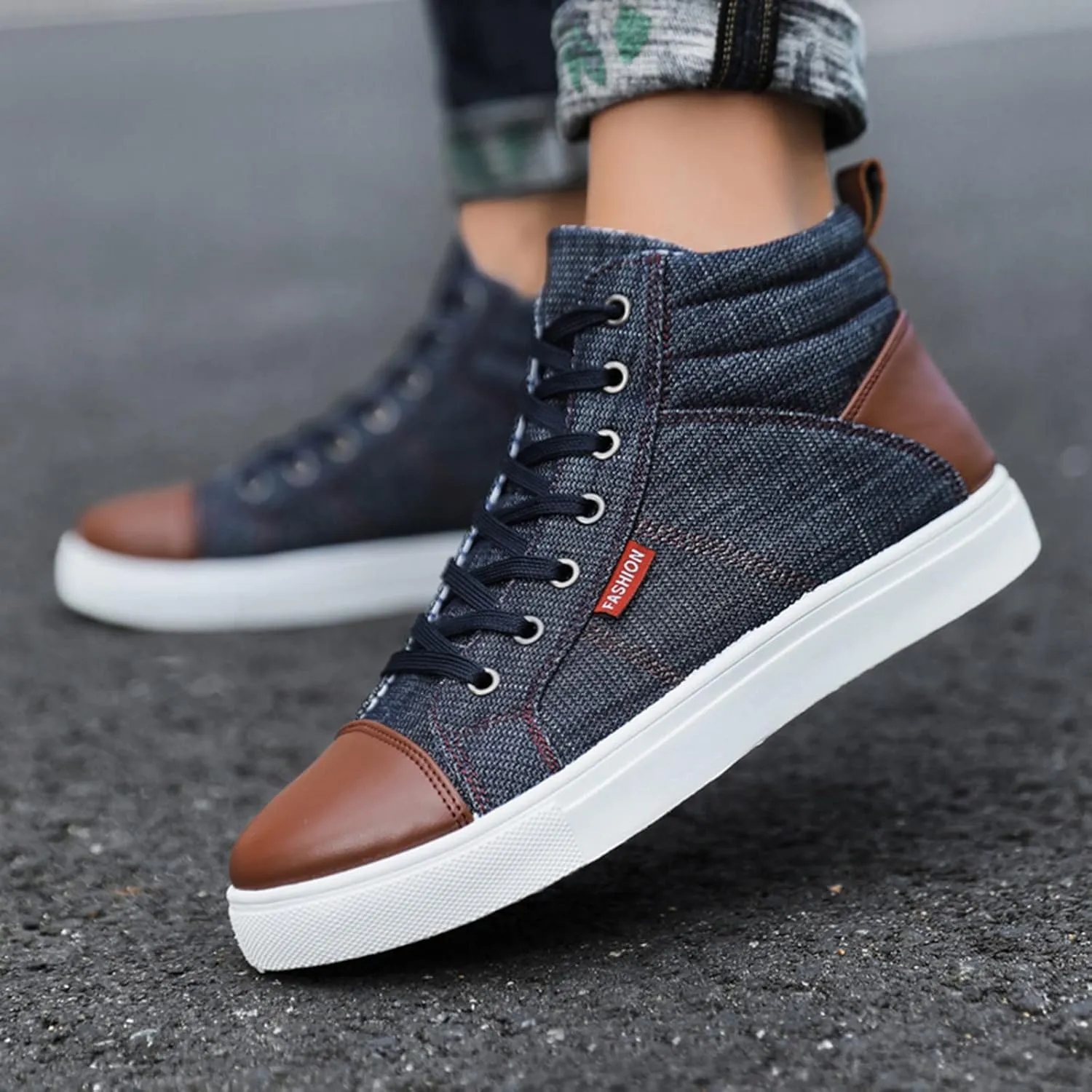 Men Shoes Fashion Casual Canvas Shoes Denim Cloth Top High Top Sports Canvas Shoes Leather Mens Boot