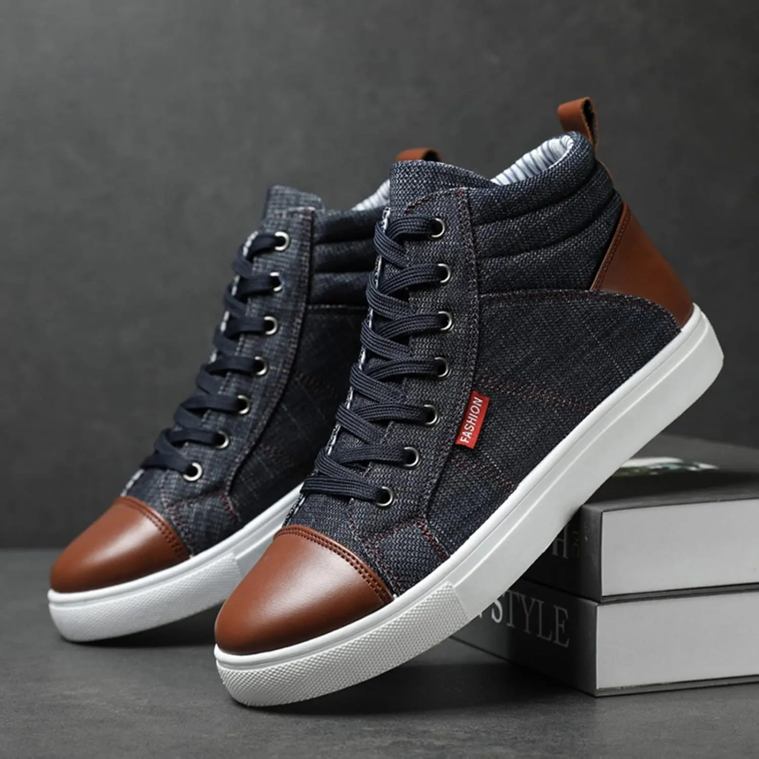 Men Shoes Fashion Casual Canvas Shoes Denim Cloth Top High Top Sports Canvas Shoes Leather Mens Boot