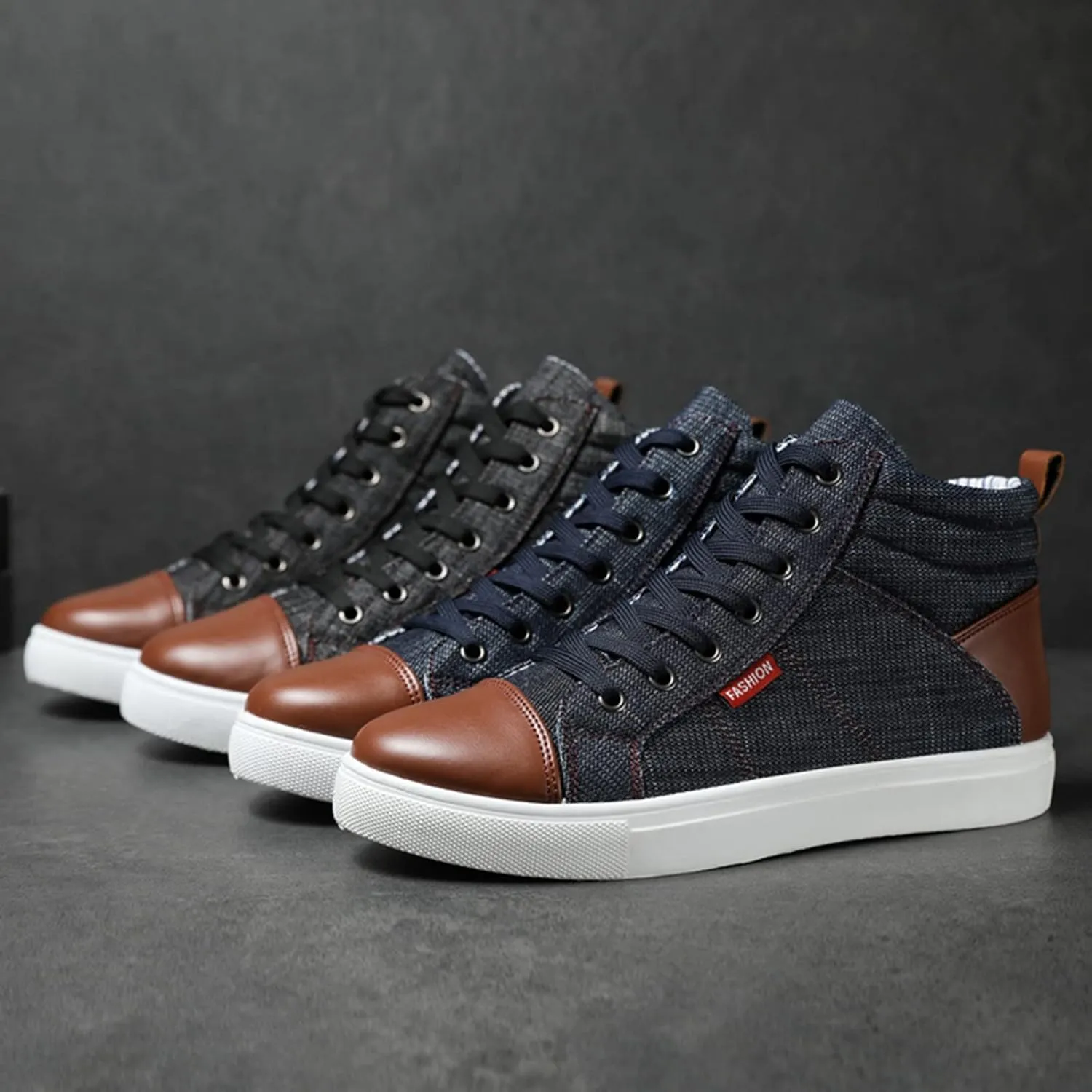 Men Shoes Fashion Casual Canvas Shoes Denim Cloth Top High Top Sports Canvas Shoes Leather Mens Boot