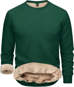 Men's Crewneck Sweatshirt Thick Warm Sherpa Lined Thermal Underwear Baselayer Long Sleeve Winter Fleece Pullover Tops