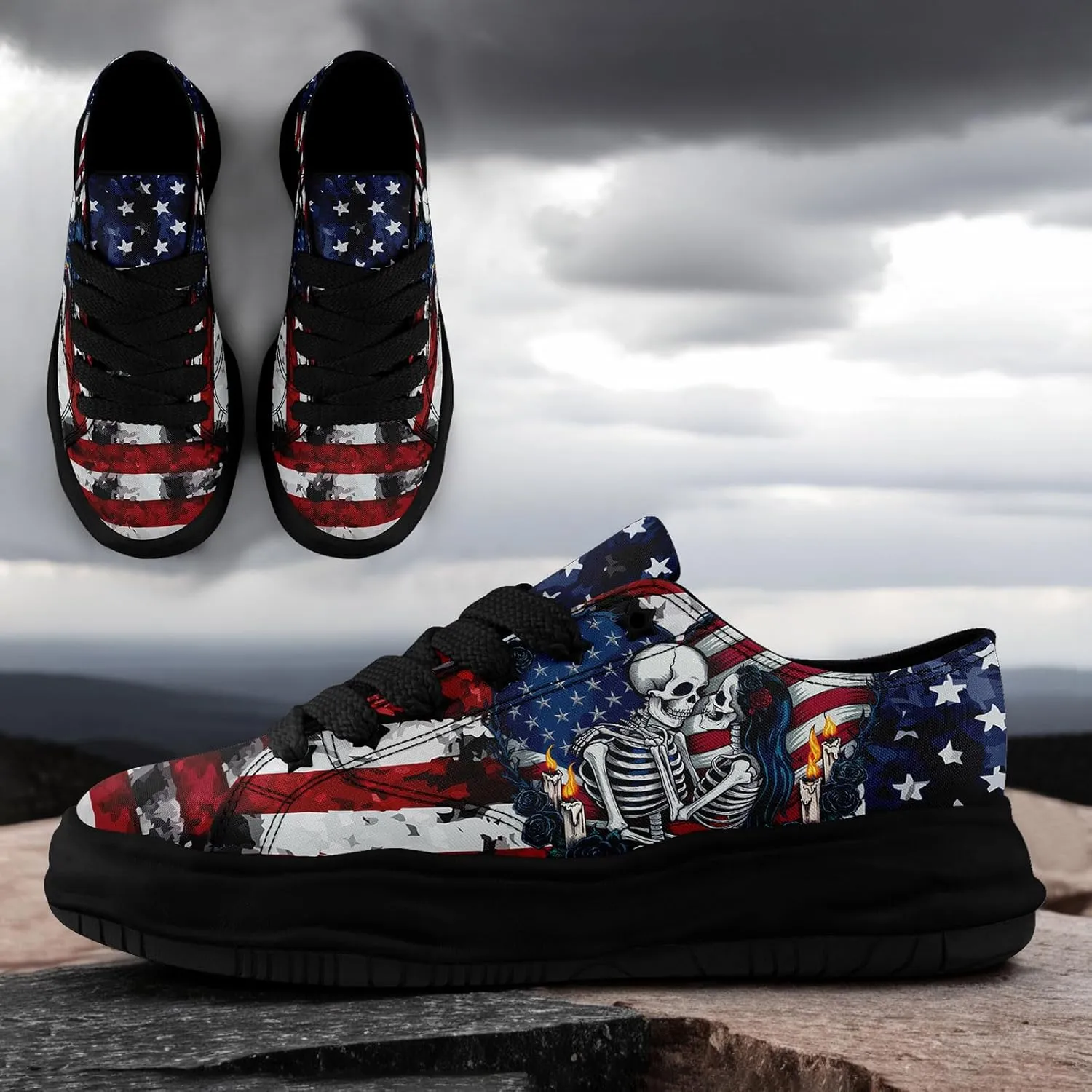 Men's Gothic Skull Fashion Sneakers Casual Skateboarding Canvas Shoes for Women Streetwear Trendy Comfort Walking Shoes