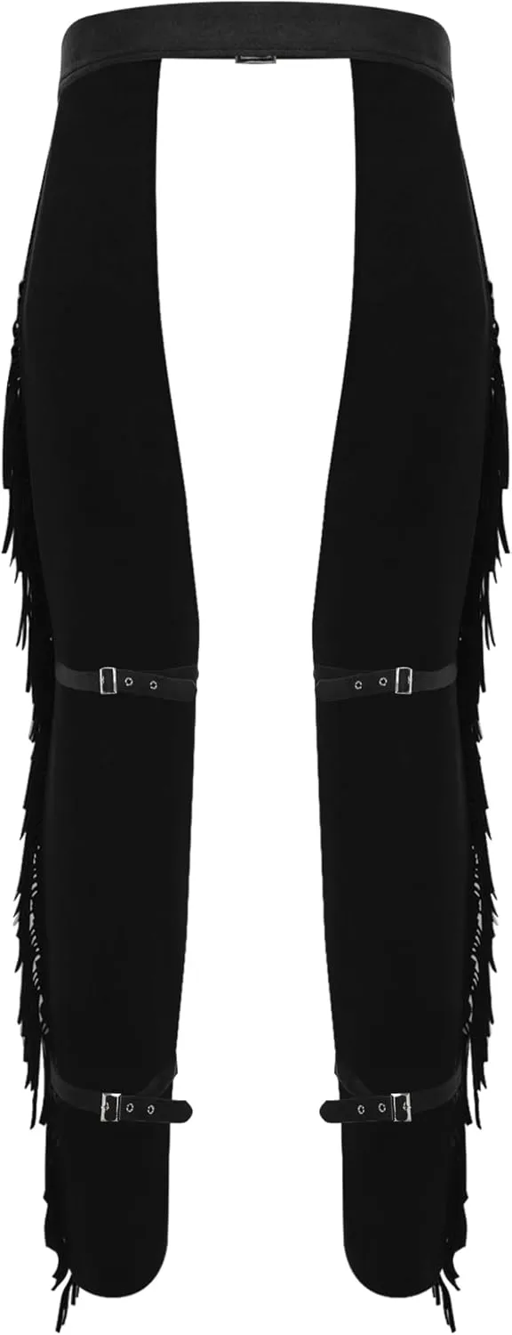 Mens Suede Fringe Motorcycle Chaps Cowboy Wester Riding Biker Vintage Chap Pants Halloween Costume