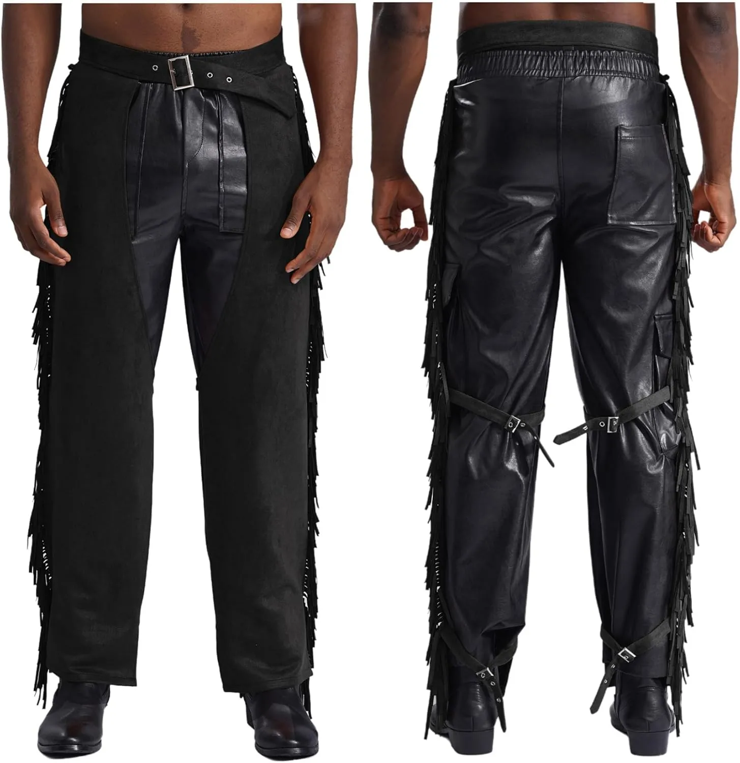 Mens Suede Fringe Motorcycle Chaps Cowboy Wester Riding Biker Vintage Chap Pants Halloween Costume