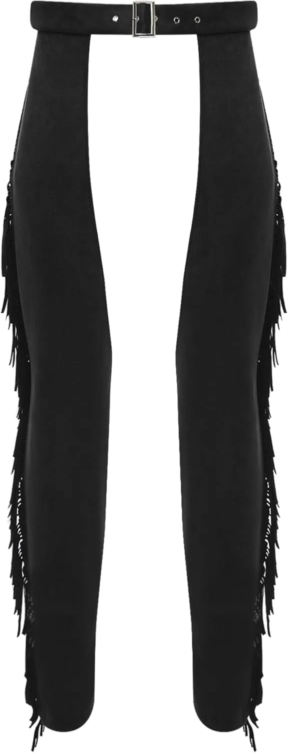 Mens Suede Fringe Motorcycle Chaps Cowboy Wester Riding Biker Vintage Chap Pants Halloween Costume