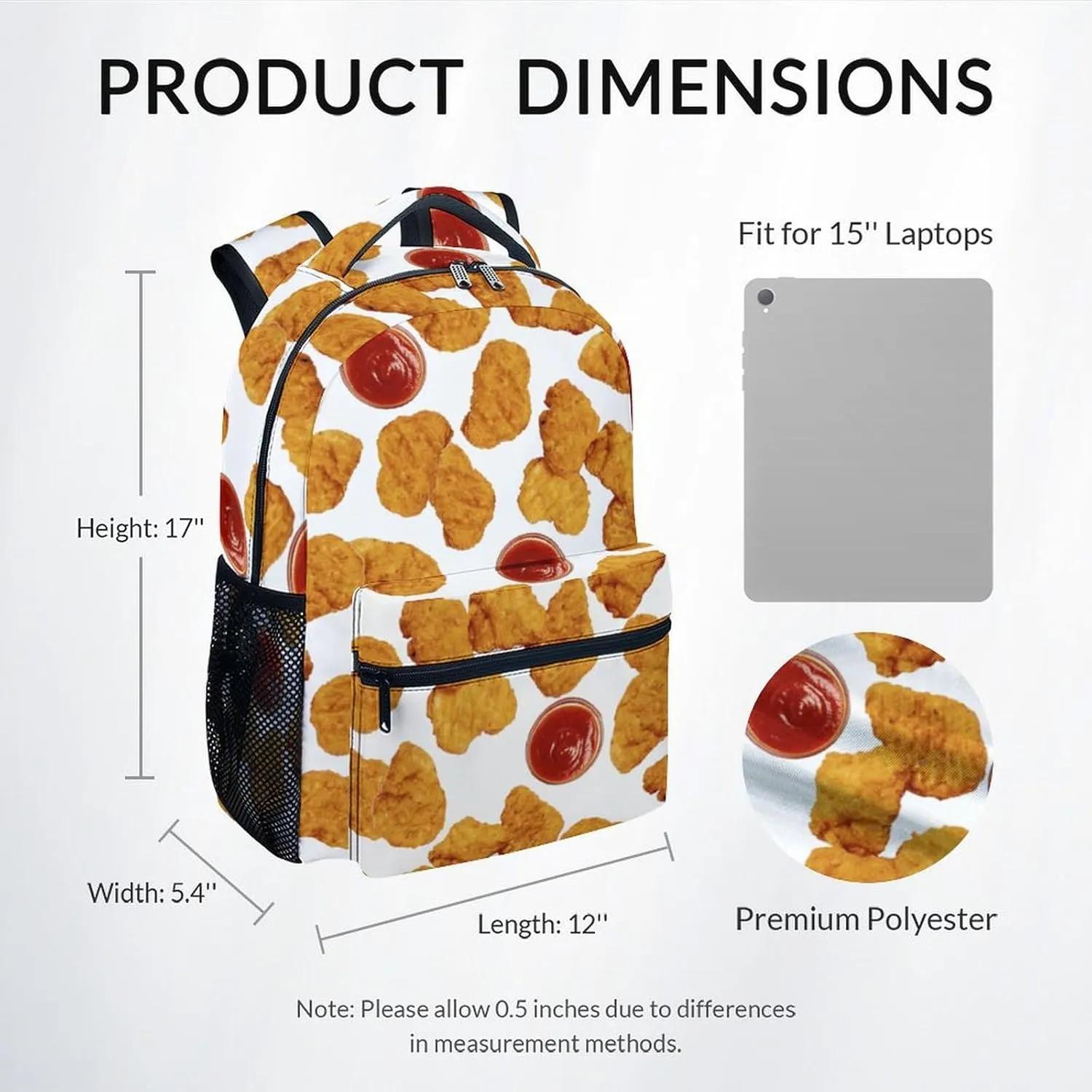 Mercuryelf School Backpack for Boys - 17 Inch Large Capacity Kid Backpack for School, Travel and Camp - Lightweight Durable Chicken Nugget Bookbag